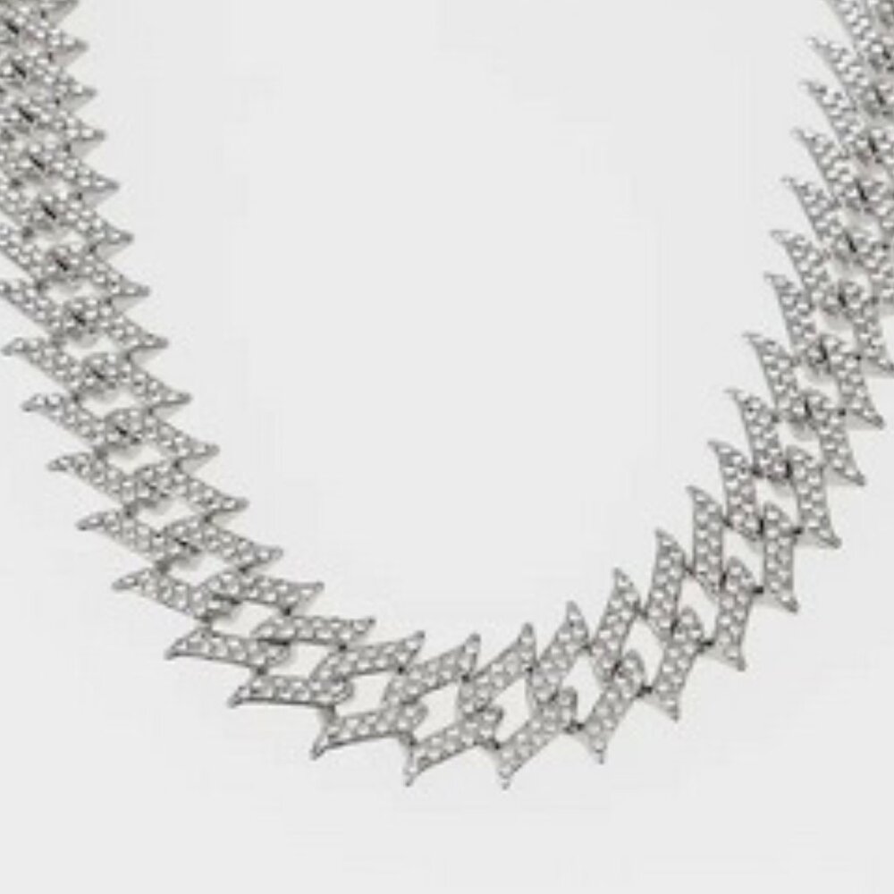 AMERICAN EXCHANGE Edgy/Rocker Silver Clear Pave Crystal 20" Chain Necklace**NEW! - Picture 2 of 3